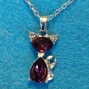 Purple Rhinestone cat necklace 18"-19" chain